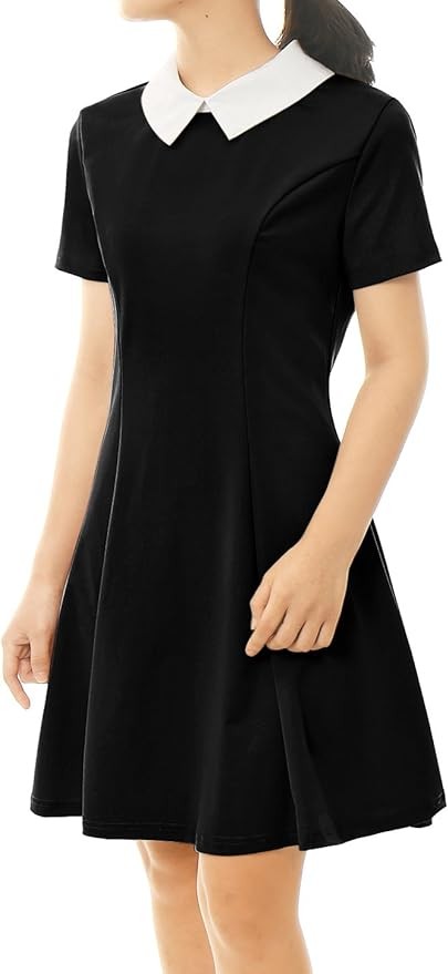 Allegra K Women's Short Sleeve Peter Pan Collar Cute Dress Casual Flare Skater Mini Dress Maid Costume