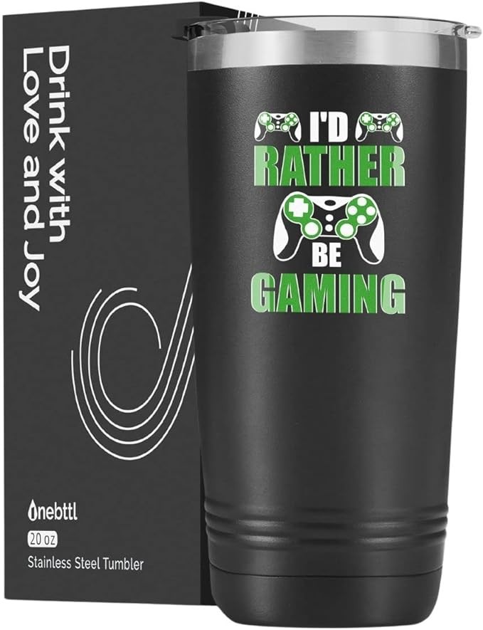 Onebttl Gamer Gifts for Men, Gaming Mugs, Boys, Teen, 20oz Stainless Steel Tumbler, Gifts For Christmas, Birthday- I‘D RATHER BE GAMING
