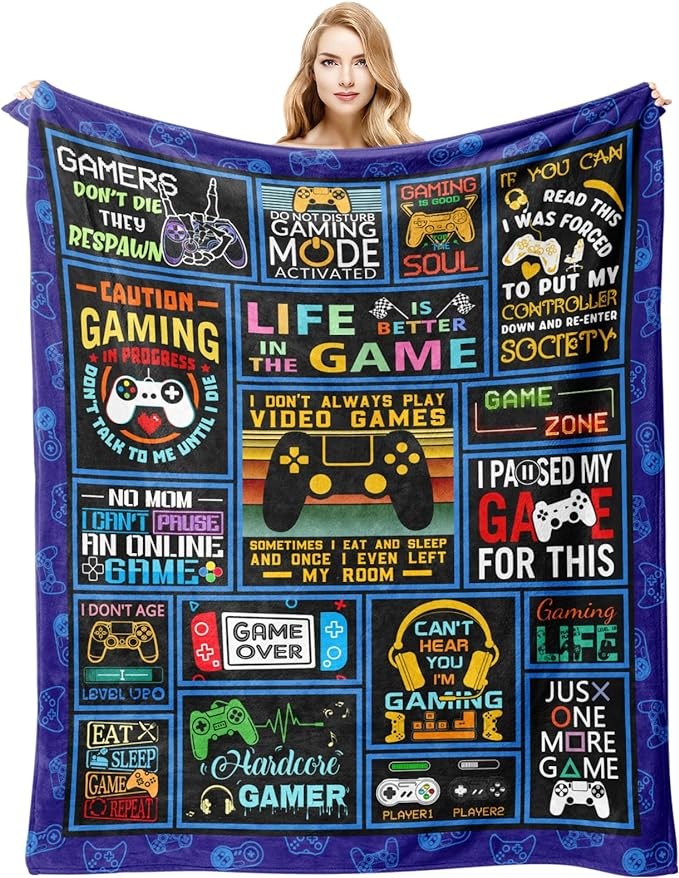 Gamer Gifts, Gifts for Gamers Blanket 60"x50", Gamer Gifts for Men, Gamers Birthday Gifts, Gamer Gifts for Boyfriend, Gamer Gifts for Teen Boys, Video Gamers Gift Ideas for Christmas Valentines Day
