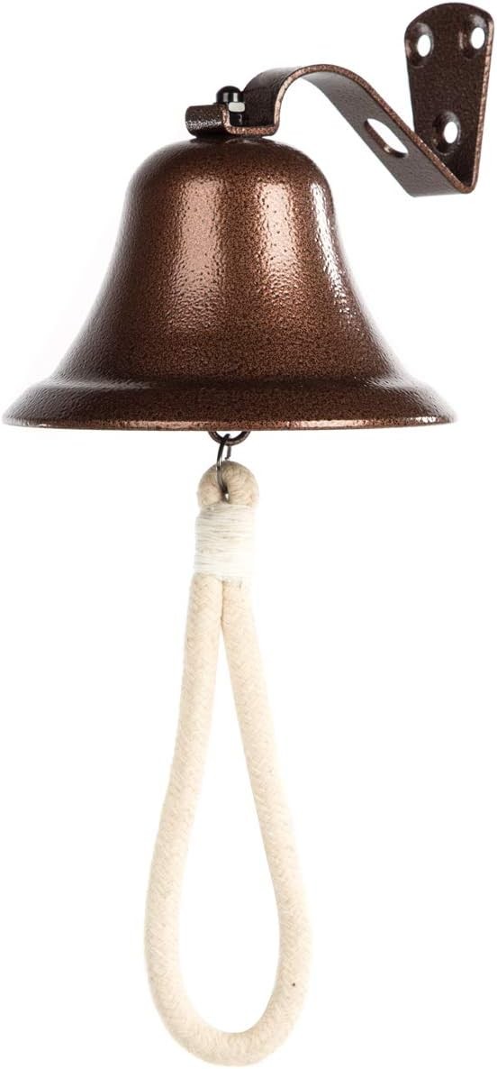 WMM Hanging Bell Dinner Bell Outdoor Bell Bracket Mount Wall Bell Indoor Rope Bell Ship/Boat/Nautical/Door/School/Reception/Home/Church Bell(Copper)