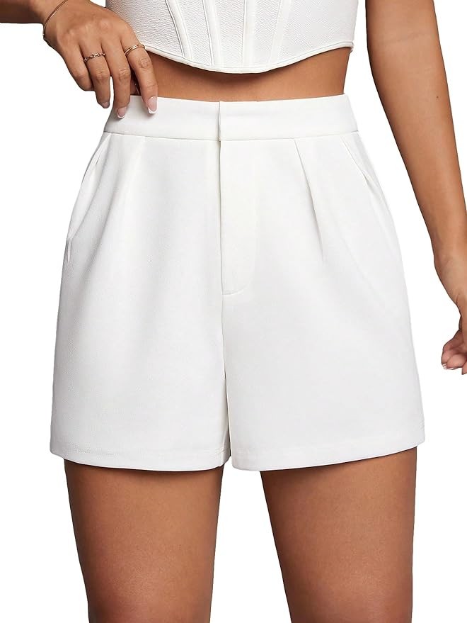 Milumia Women's Casual Solid Pleated Stitch High Waisted Wide Leg Loose Shorts