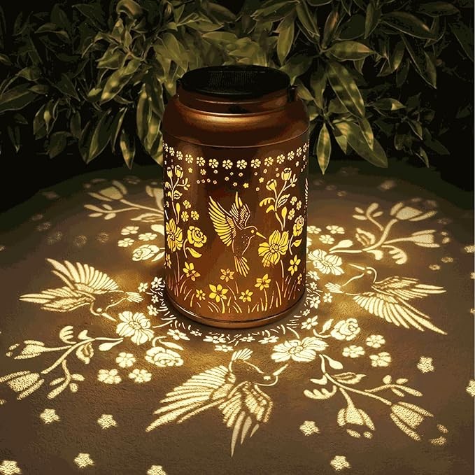 Hummingbird Solar Lanterns Outdoor Garden Decor Birthday Gifts for Women Mom Grandma Hanging Solar Lights Waterproof Metal Solar Decoration Outside LED Lanterns for Yard, Patio, Lawn