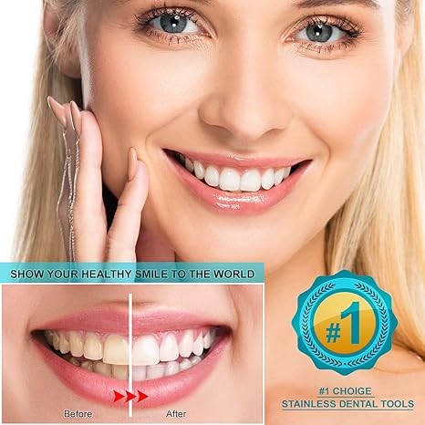 Dental Tools, 6 Pack Teeth Cleaning Tools Stainless Steel Dental Scraper, Pick Hygiene Set with Mouth Mirror, Tweezer Kit for Dentist, Personal Using, Pets - Tooth Tartar Plaque Scraper Remover