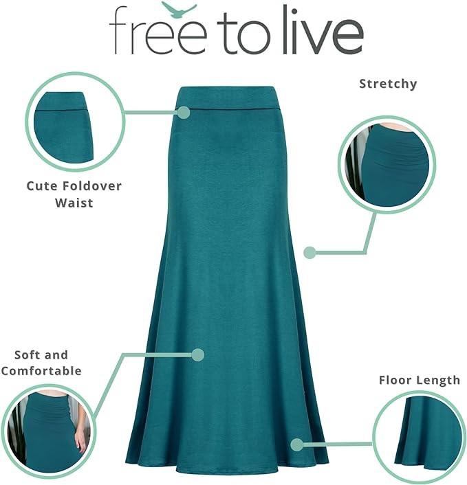 Free to Live 3 Pack Long Skirts for Women Fall Winter Flowy Maxi Skirt High Waist Fold Over Floor Ankle Length Jersey Knit