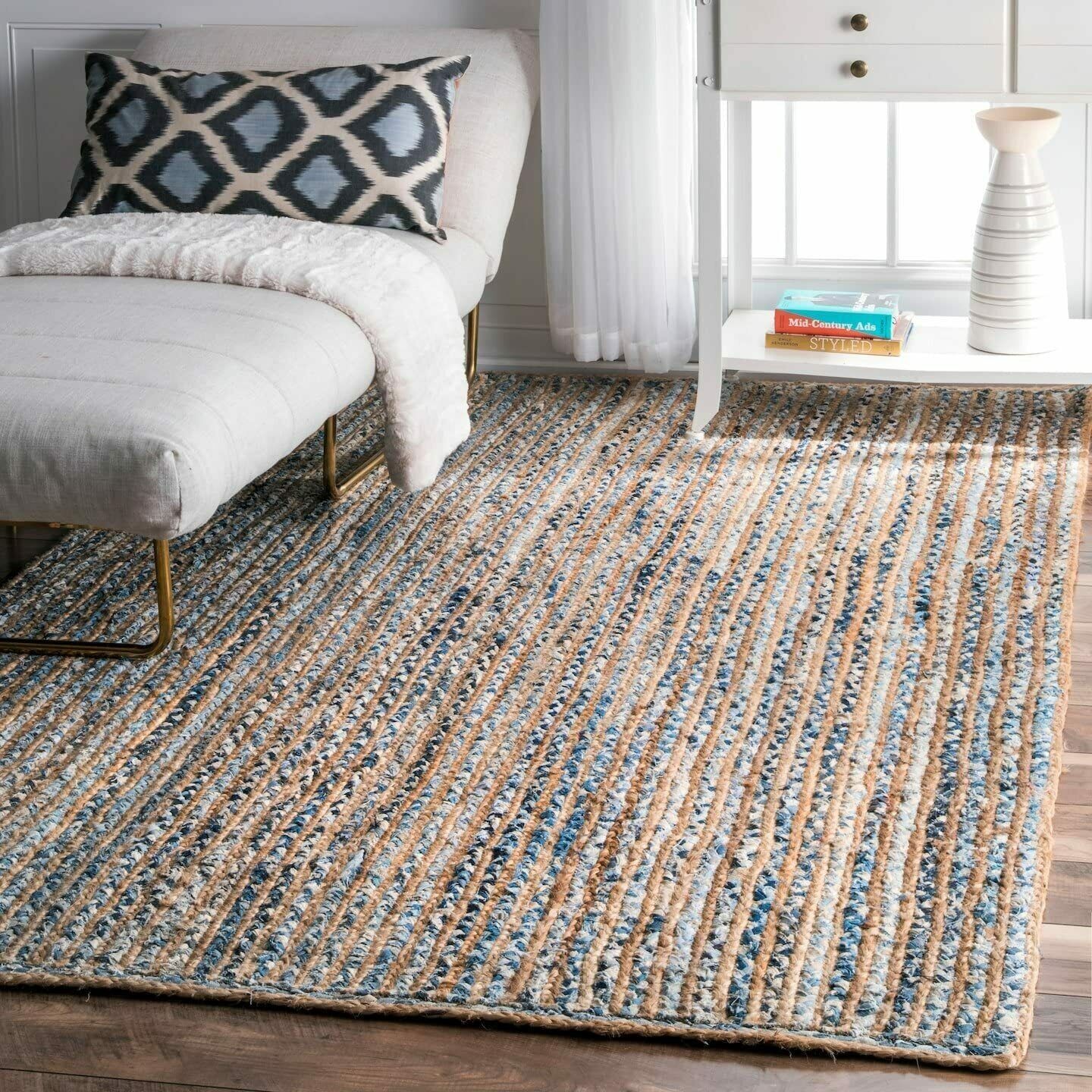 Rug 100% Natural Denim Jute Handmade carpet modern rustic look area rugs