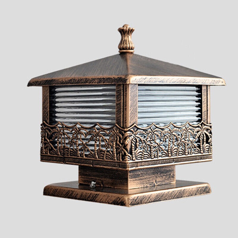 Vintage Pillar Light Garden Yard Gate Post Lamp Glass Lantern Outdoor Lighting