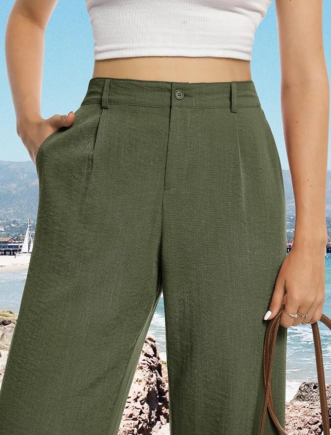 Feiersi Womens Casual Wide Leg Pants High Waisted Button Down Straight Long Trousers Palazzo Pants