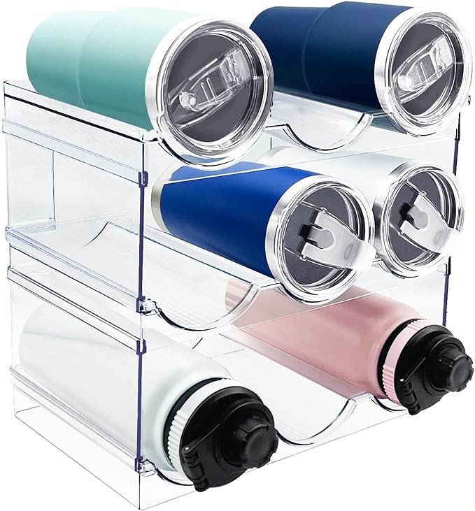 Spaclear 3 Pack Water Bottle Organizer, Stackable Kitchen Home Organization and Storage Rack, Plastic Tumbler Holder for Kitchen Cabinet Cupboard Fridge Organizer and Storage, Wine Mug Cup Organizer