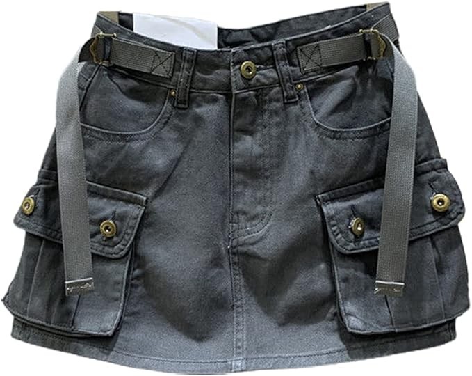 Kinghua Womens Mini Cargo Skirt Low Waist Y2k Short Denim Jean Skirt