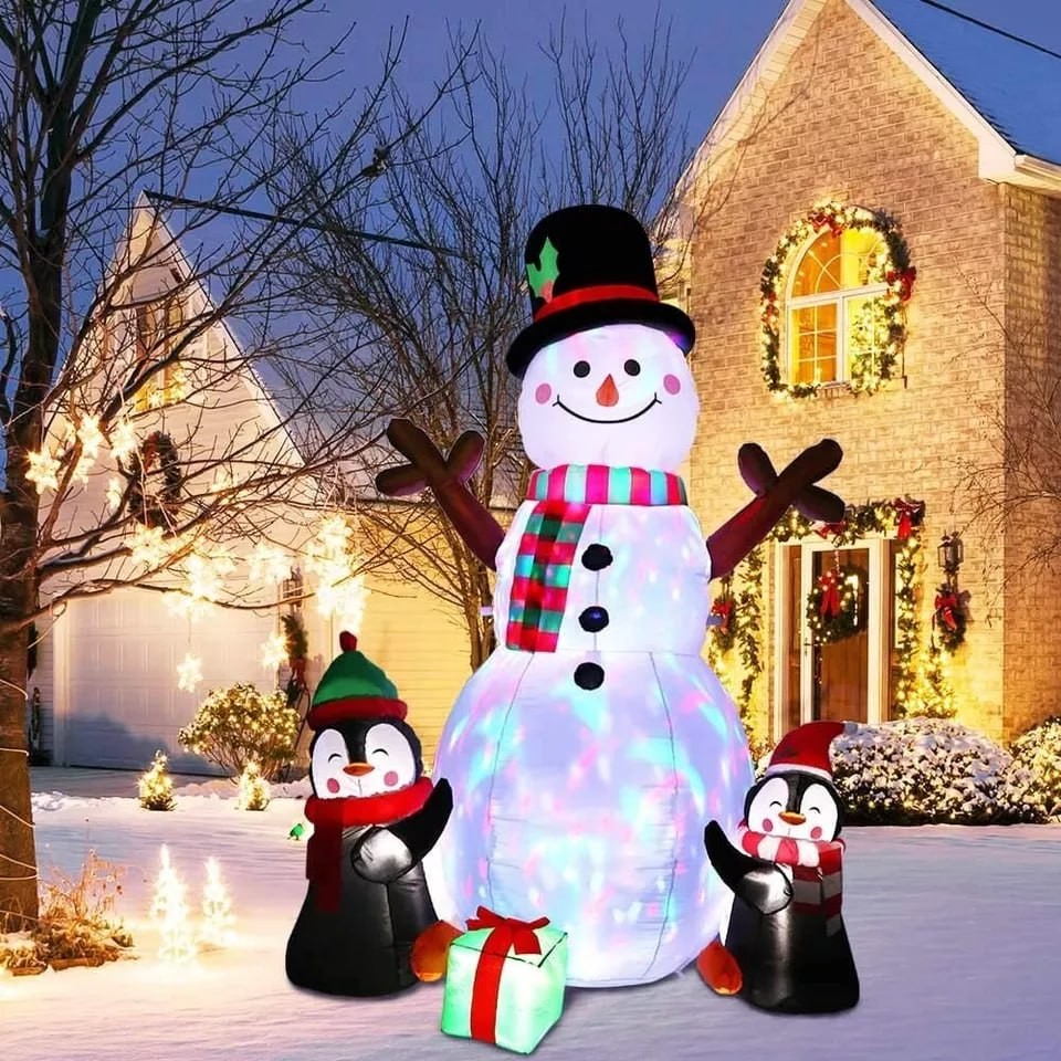 LED Lighted Blow-up Yard Lawn Decor 6 ft Christmas Inflatable Snowman & Penguins