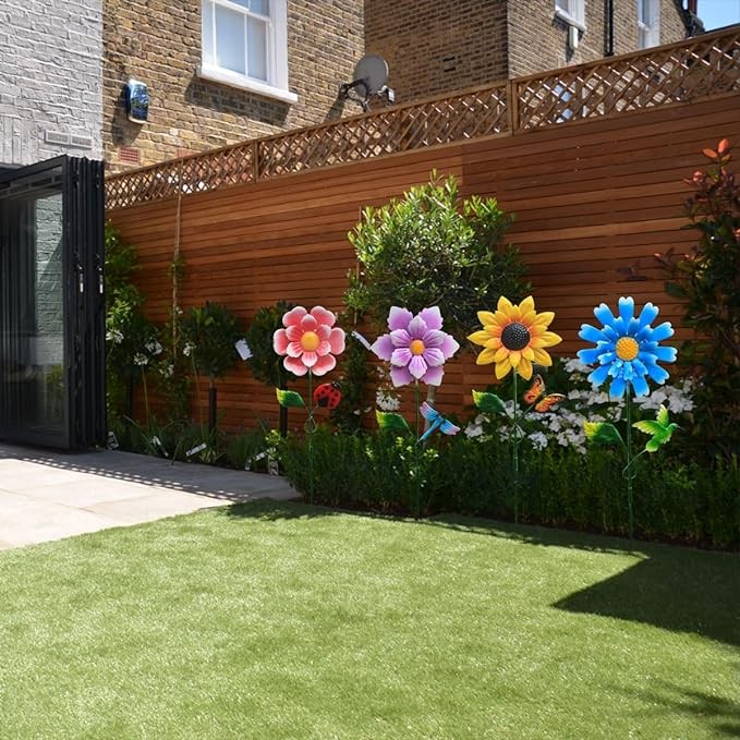 Solar Garden Stakes Lights for Outdoor Decor, 4 Pack Waterproof Metal Art Stick Flowers, Light for Outside Garden Patio Pathway Yard Backyard Porch Lawn