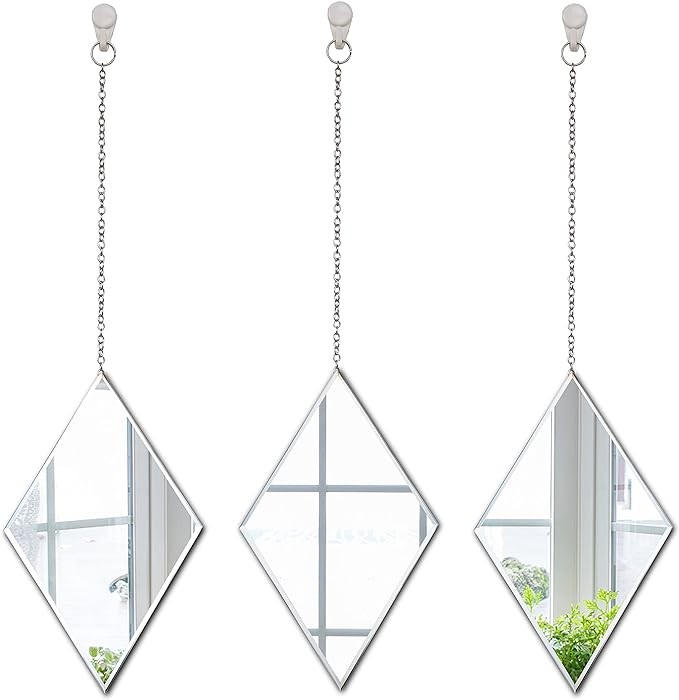 LYLDACER Yanliff Diamond Shape Decorative Wall Mirror.Set of 3,Hanging Chain Frameless Mirror. 8X13inches,Small Decor Mirror. Visit the LYLDACER Store