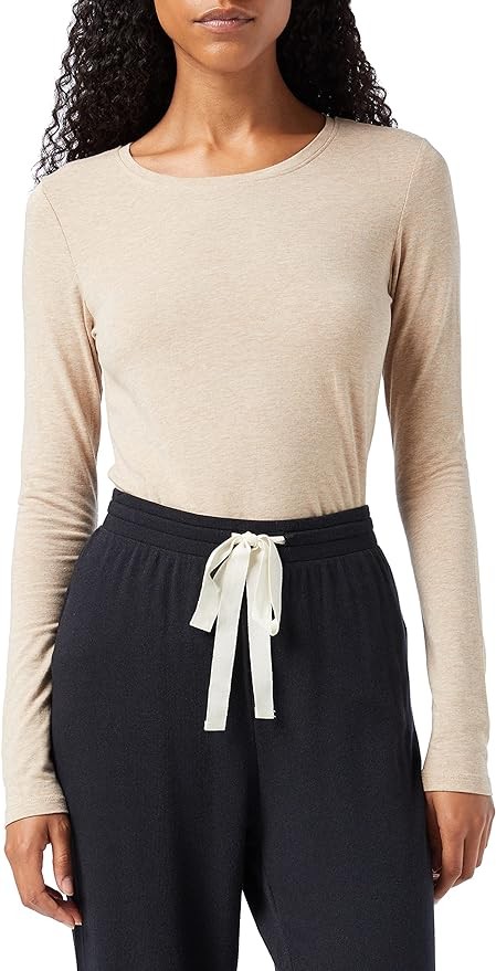 Amazon Essentials Women's Classic-Fit Long-Sleeve Crewneck T-Shirt Shirt, -Tan Heather, X-Large