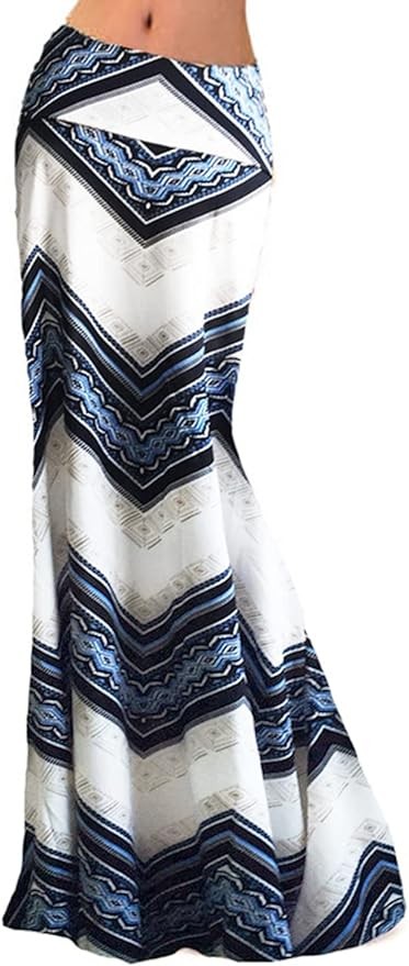 Novias Women Fashion Multicolored Print High Waist Maxi Skirt Long Skirt