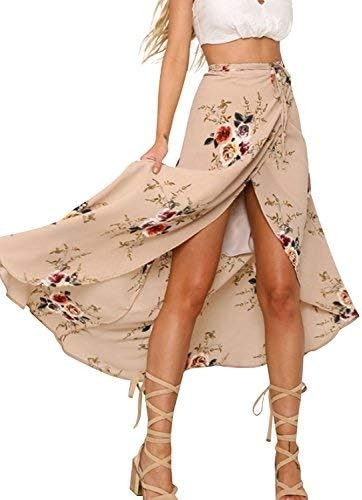 Yonala Womens Boho Floral Tie Up Waist Summer Beach Wrap Cover Up Maxi Skirt