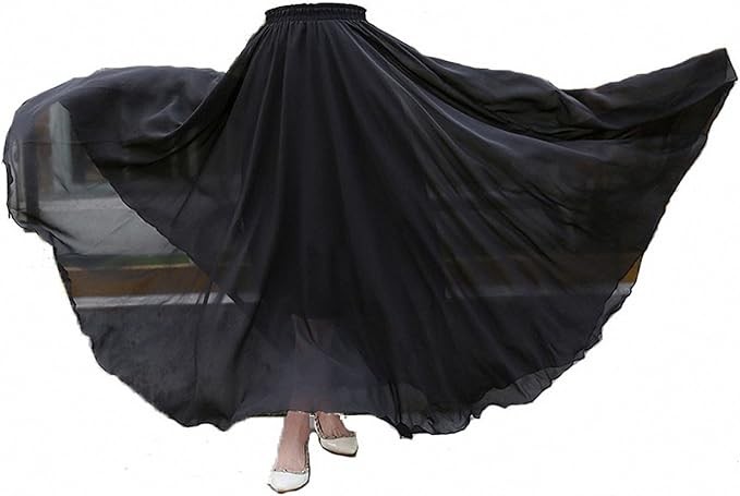 Afibi Womens Chiffon Retro Long Maxi Skirt Beach Ankle Length Skirt
