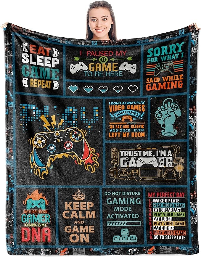 Punofell Gamer Gifts - Best Gaming Gifts for Men - Game Room Decor Gift for Boys/Men - Gifts for Gamers - Video Game Lover Gifts - Gifts for Gaming Blanket 50" x 60"
