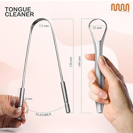 MasterMedi Tongue Scraper with Multicolor Cases (2 Pack), 100% Stainless Steel, Reduce Bad Breath, Easy to Use Tongue Scraper for Adults, Tongue Cleaner for Oral Care & Hygiene