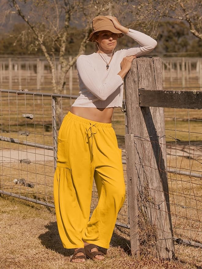 MEROKEETY Women's 2024 Casual Wide Leg Pants High Waist Drawstring Loose Fit Trousers with Pockets