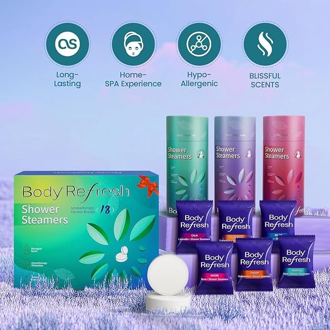 BodyRefresh Shower Steamers - 18 Pack Shower Bombs with Essential Oils, Personal Self Care Birthday Gifts for Women Men Mom, Gifts for Her, Mothers Day Gifts Set for Mom from Daughter