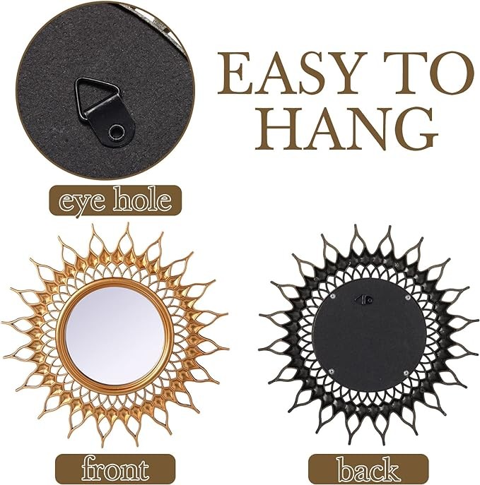 Namalu 6 Pcs Mirrors for Wall Decor, Small Circle Sun Mirrors Espejos Decorative Wall Art Entryway Mirror Hanging Circle Mirror for Wall Home Decor Bathroom Bedroom Living Room (Gold,Classic)