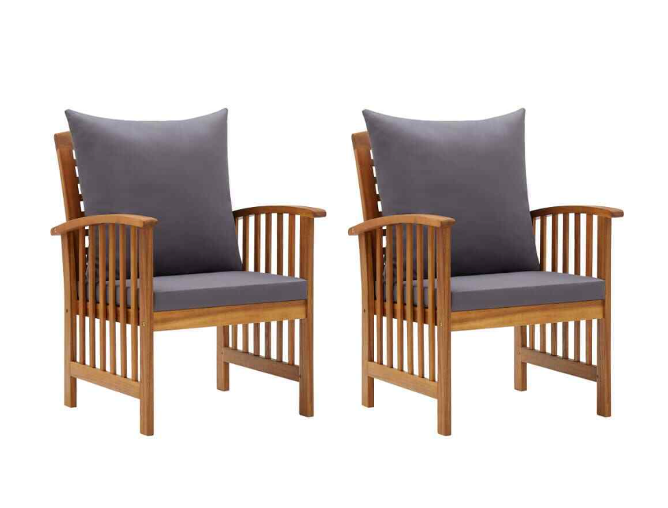 Patio Chairs with Cushions 2 pcs Solid Acacia Wood