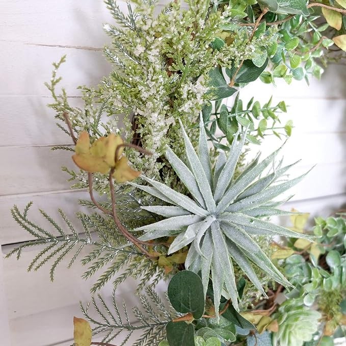 Idyllic 22 Inches Artificial Succulents Wreath Winter Garlands for Front Door Christmas Round Wreath Suitable for Indoor and Home Decoration