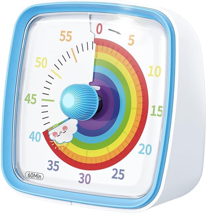 Ainowes 60-Minute Visual Timer with Night Light, Countdown Timer for Classroom Home Kitchen Office, Pomodoro Timer with Rainbow Pattern for Kids and Adults (Blue)