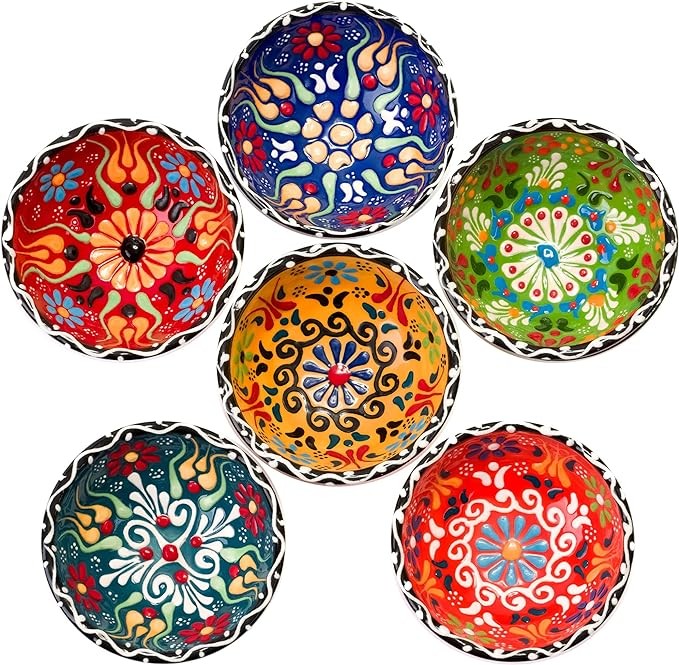 BCS Ceramic Pinch Bowls Set of 6, Small Bowls for Dipping - Cooking Prep & Charcuterie Board Bowls, Soy Sauce Dish, Multicolor Handmade Decorative Serving Dishes (3.2'' - 3 oz)