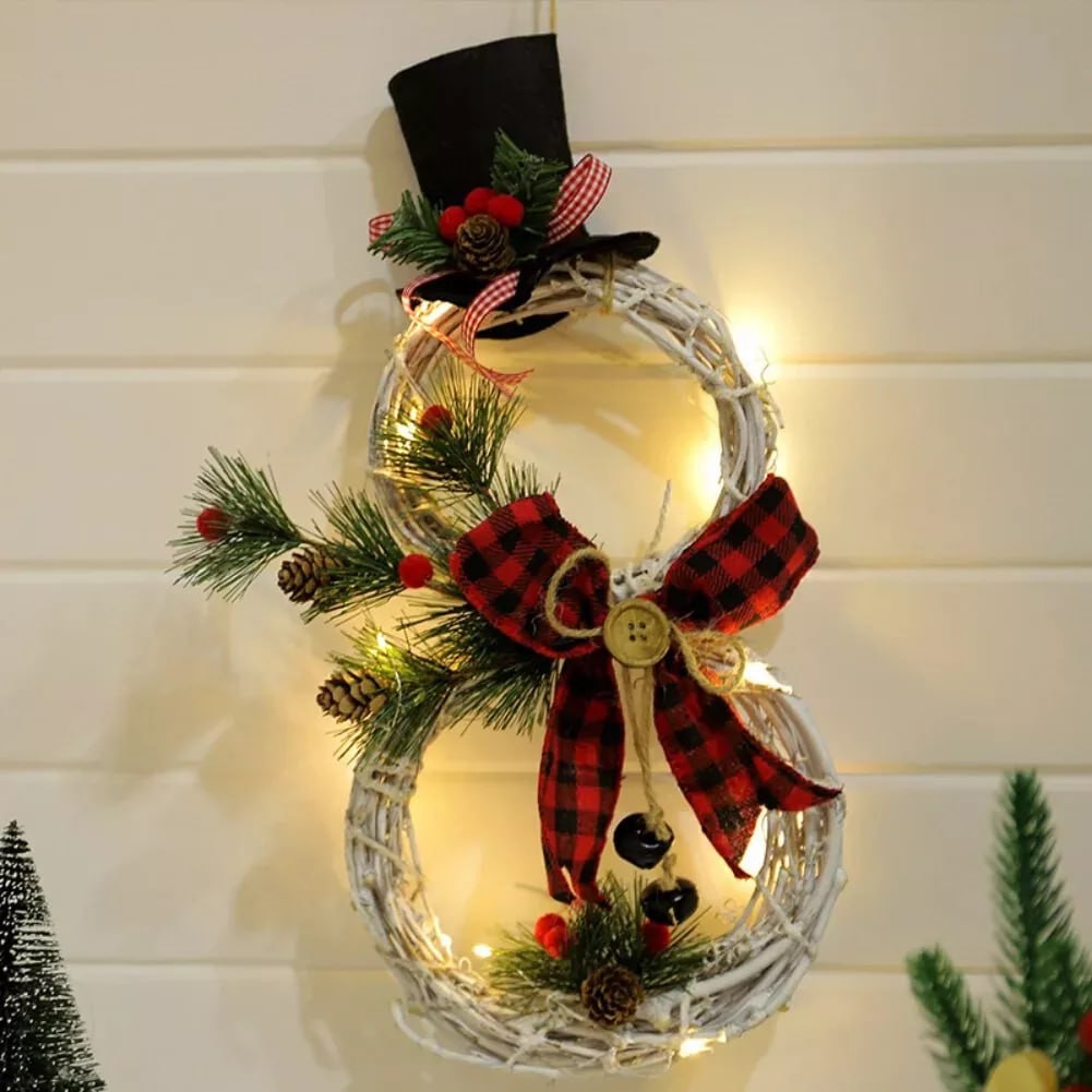 Christmas Luminous Snowman Wreath Garland Led Light Decoration Wall Background