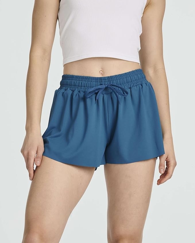 Real Essentials 4 Pack: Womens Flowy Dry Fit Running Short - Gym Yoga Workout Summer Shorts (Available in Plus Size)