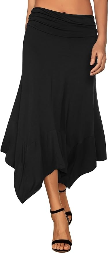 DJT Women's Flowy Handkerchief Hemline Midi Skirt