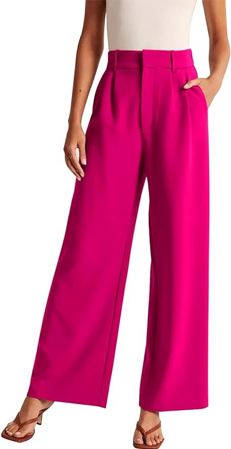 KUNMI Women's Wide Leg Pants Work Business Casual Loose High Waisted Dress Palazzo Flowy Trousers