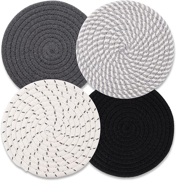 Trivets for Hot Dishes, Hot Pads for Kitchen, 7'' Trivets for Hot Pots and Pans, Pot Holders for Kitchen, Pot Holders Heat Resistant 4-Pcs, Trivets for Table, Kitchen Essentials for New Home