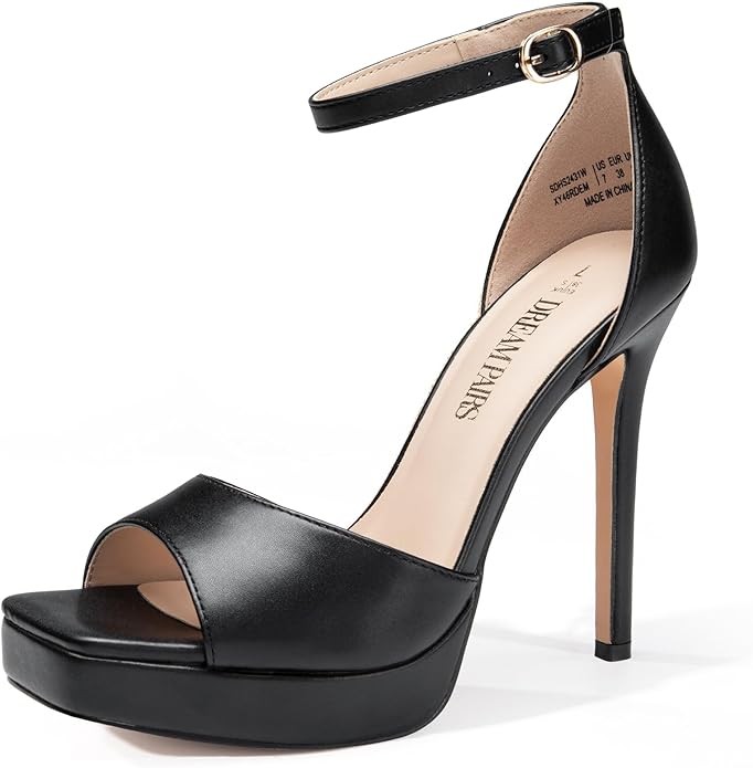 DREAM PAIRS Women's Stiletto High Heels Platform Ankle Strap Square Open Toe Dress Sexy Sandals