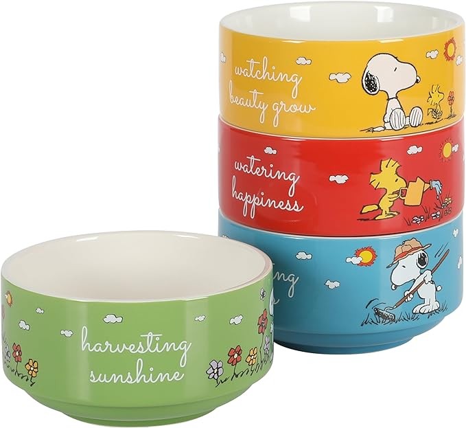 Peanuts Snoopy 4 Pack Stackable 5.5" Decorated Stoneware Bowl Set