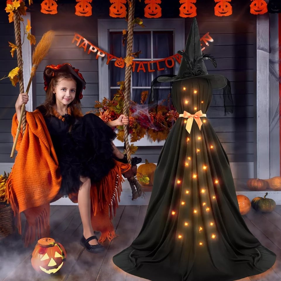 Halloween Decorations Outdoor, Spooky Lighted Witch Halloween Decor with Ligh...