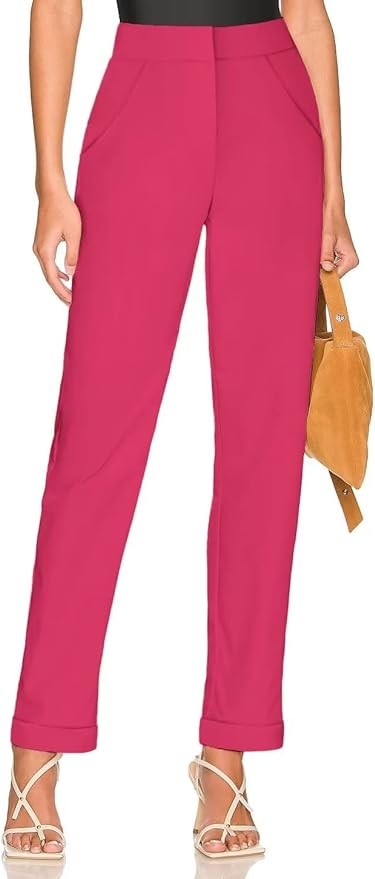 Hybrid & Company Women's High Waist Lightweight Solid Long Pants Elegant Office Trousers