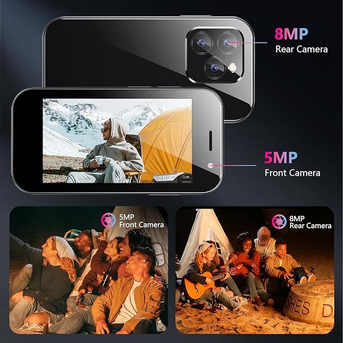 BezosMax 15 Mini Smartphone,4G Unlocked Phone with 3.0" HD Screen, 4G+128GB, Octa-core, Android 12,Gift for Kids Phone Pocket Child Cellphone GPS Android Phone-Black