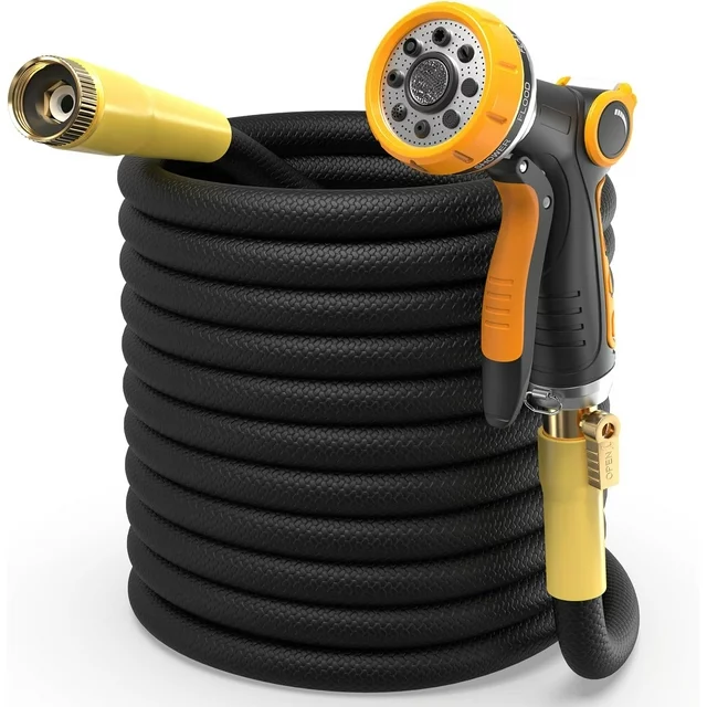 Lazy Pro Garden Hose with Sprayer Custom Length No Kink Flexible Leakproof Water Hose Lightweight 3/4" Solid Brass Fittings (50FT SET)