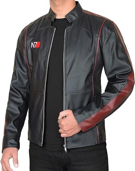 NM-Fashions N7 jacket Mass 3 Captain Shephard Cosplay Costume Black Faux Leather Motorcycle Biker Jacket For Men