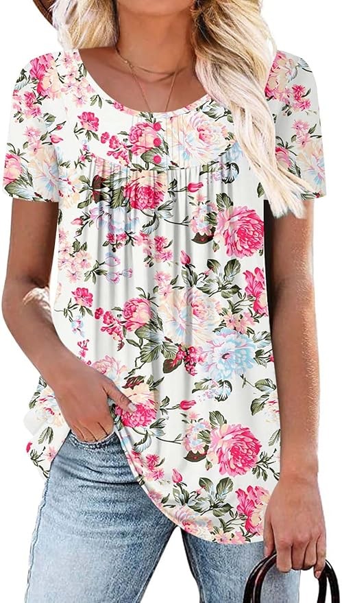 BETTE BOUTIK Women's Summer Tunic Tops Flowy Flare Botton Down Shirts Blouses S-3XL